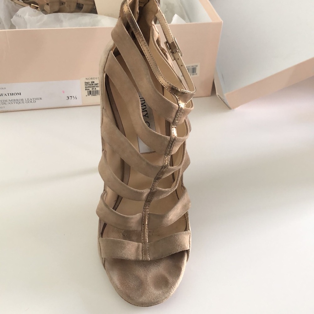 Jimmy chop suede mirror leather nude antique gold